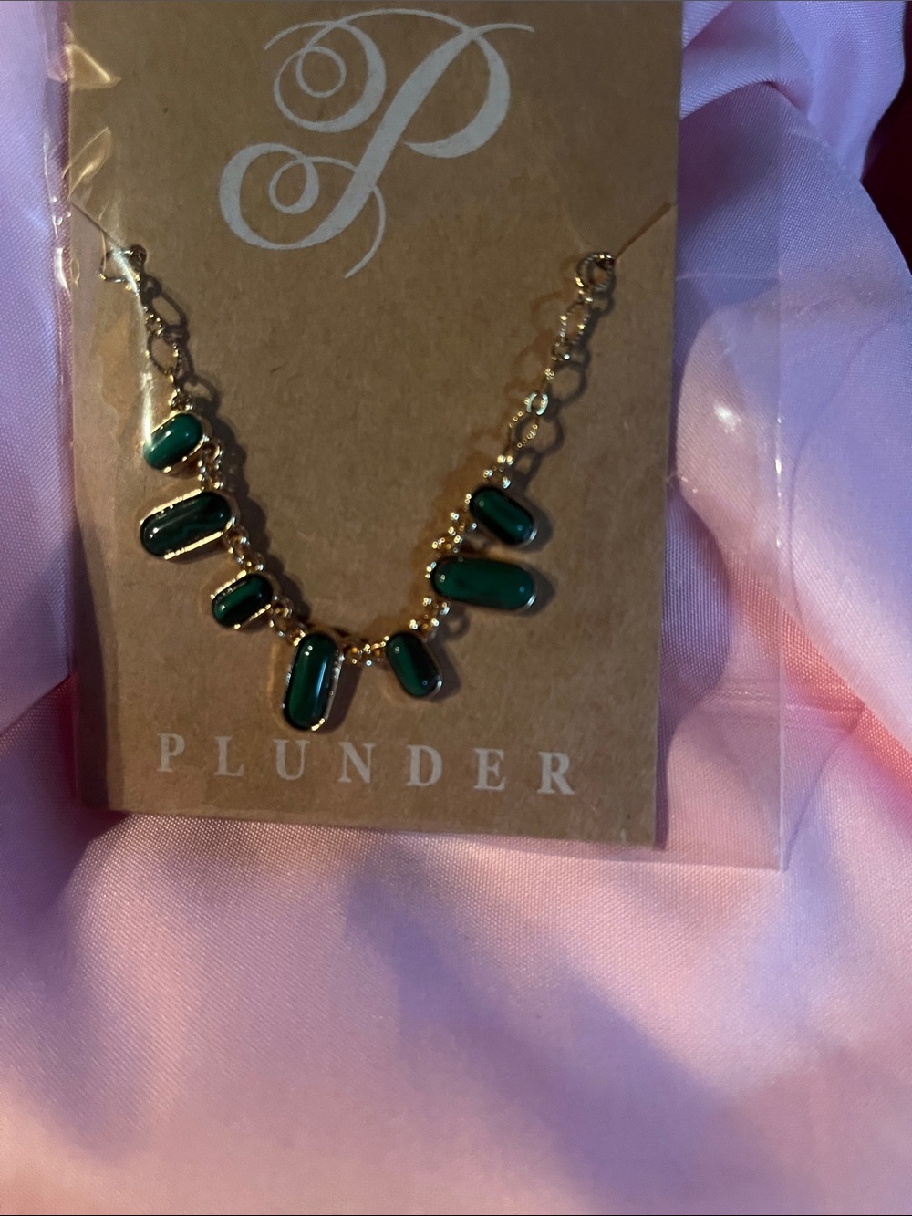 Plunder Gold Necklace with Emerald Green Stones